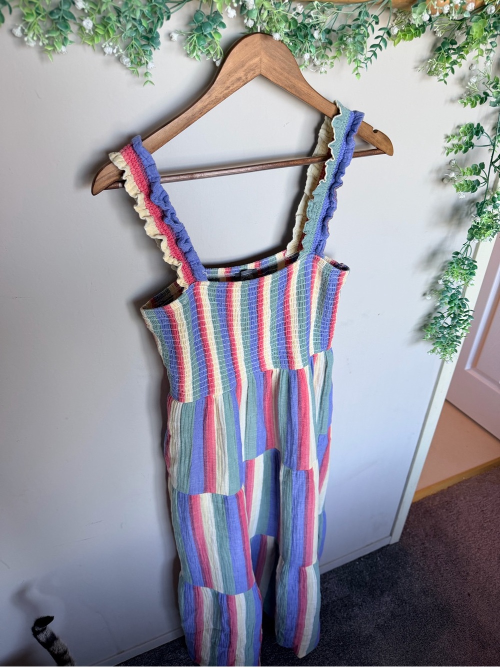 Berkeley Jensen Gauzy Cotton Rainbow Stripe Maxi Dress
